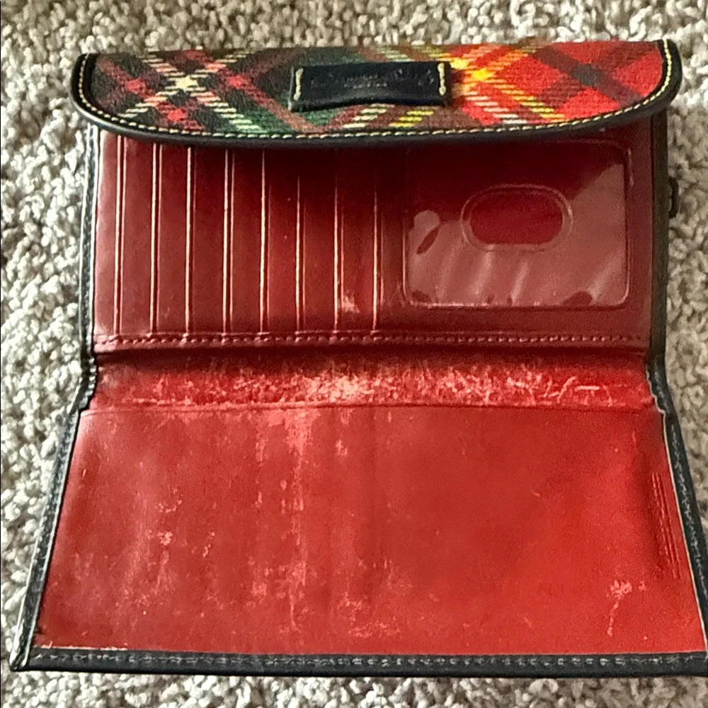 Dooney & Bourke Red Plaid Tartan Trifold Wallet with Leather Trim - Picture 9 of 11